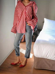 Loose Red Striped Comfortable Shirt