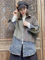 Denim Lapel Color Block Shirt