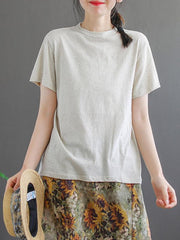 Vintage Solid Round Neck T-Shirt