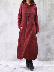 Vintage Simple Plush Hooded Dress