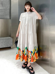 Leisure Fashion Roomy Multi-Colored Stamped Maxi Dress Shirt Dress