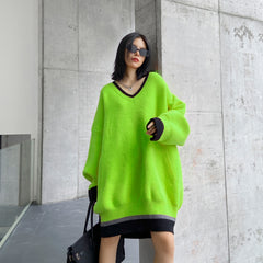 Loose  Mid-Length Thick V-Neck Sweater