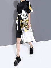 Loose Split-Joint Falbala Cropped Midi Dress