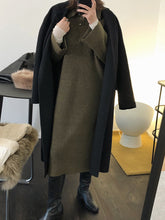 Retro Lapel Straight Shift Sweater Dress