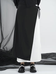 Colorblock Stitching High Waist Elastic Waist Slim Skirt