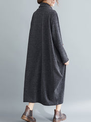 Women High Collar Loose Casual Dress
