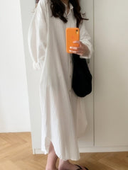 Lapel Solid Color Loose Casual Shirt Dress