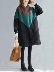 Loose Contrast Color Stitching Velvet Long Hoodie