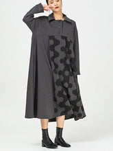 Polka-Dot Lapel Loose Midi Dress