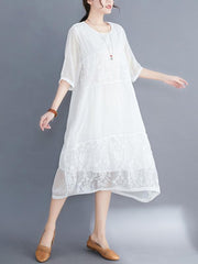 Loose Hollow Out Embroidered Midi Dress