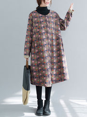 Women Plus Velvet Round Neck Print Casual Coat