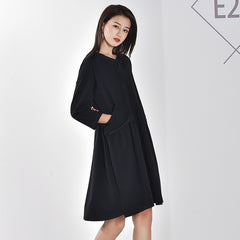 Solid Long Sleeves Loose Midi Dress