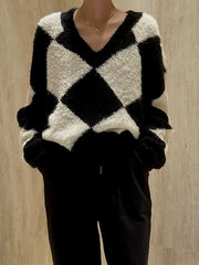 Simple Casual Plaid Loose Sweater