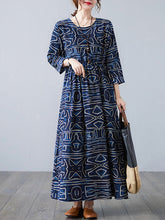 Retro Printed Stitching Loose Maxi Dress