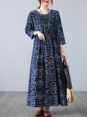 Retro Printed Stitching Loose Maxi Dress