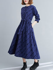 Women Jacquard Stand Collar Dress