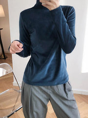 Velvet Half Turtleneck Long Sleeve Shirt