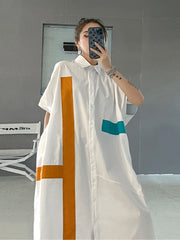 Street Style Contrast Color Short Sleeves Blouse Dress
