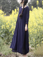 Loose Solid Color Split-Side Round Neck Dress