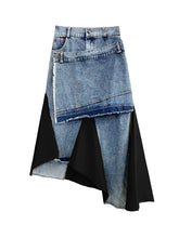 Asymmetric Contrast Color Fringed Pleated Split-Joint Skirts