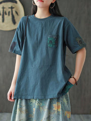 Vintage Loose Sunflower Patchwork T-Shirt