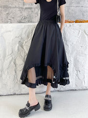 Urban Mesh Split-Joint Falbala Hollow High Waisted Black Skirts