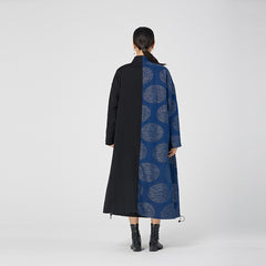 Retro Denim Splicing Embroidered Polka Dot Midi Dress