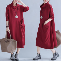 Literary Jacquard Turtleneck Irregular Pocket Dress