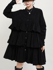 Women Stitching Lapel Long Sleeve Dress