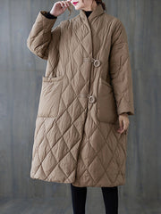 Loose Solid Color Stand Collar Midi Outwear