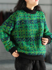 Women Retro All Match Round Neck Loose Sweater