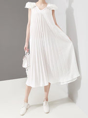 Fashion Solid Petal Sleeve Pleats Dress
