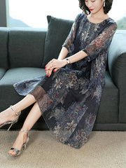 Casual Floral Printed Soft Midi Dress