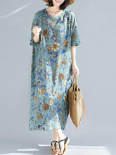 Ethnic Style Print Round Neck Midi Dress