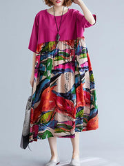 Ethnic Style Print Loose Short Sleeve Splicing Dress