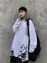 Women Solid Color Ripped Casual Blouse