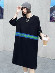 Loose Jacquard Letters Casual Knit Midi Dress