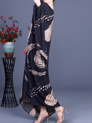 Retro Print Round Neck Irregular Loose Casual Dress