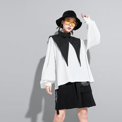 Women Suit Collar Stitching Loose Two Piece Blouse