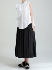 Flower Sleeve Loose Collar Sleeveless Shirt