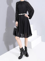 Solid Color Beaded Loose Round Neck Dress