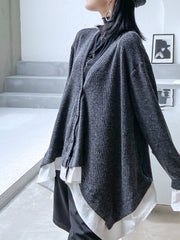 Women Long Sleeve Stitching Irregular Sweater