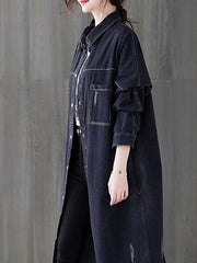 Women Loose Old Solid Color Shirt Dress