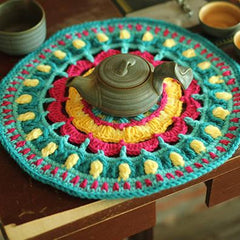 Hand Hook Flower Retro Round Placemat