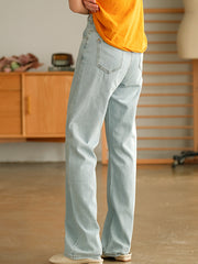 Loose Retro High Waist Button Straight Casual Pants