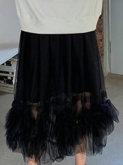 Women Soild Color Sweet Puffy Mesh Skirt