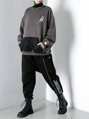 Women Plus Velvet Pullover Stitching Sweatshirt