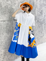 Urban Multi-Colored Stamped Midi Dress Shirt Dress