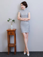 Gray Lace Split-side Short Cheongsam