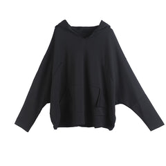 Women V-Neck Hooded Pocket Sweatshirt